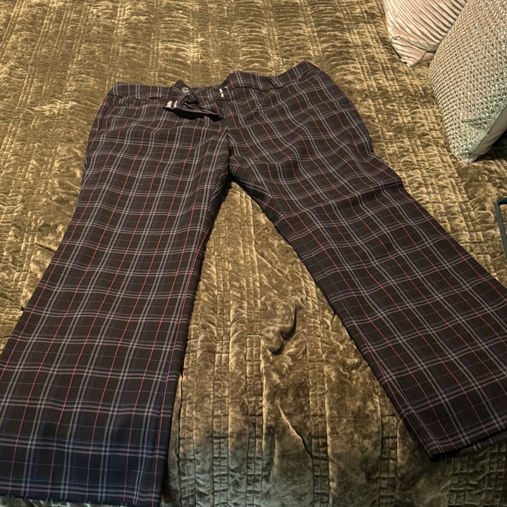 New York & Company Women's Plaid Boot Cut Pants - Black and pink blue and gray